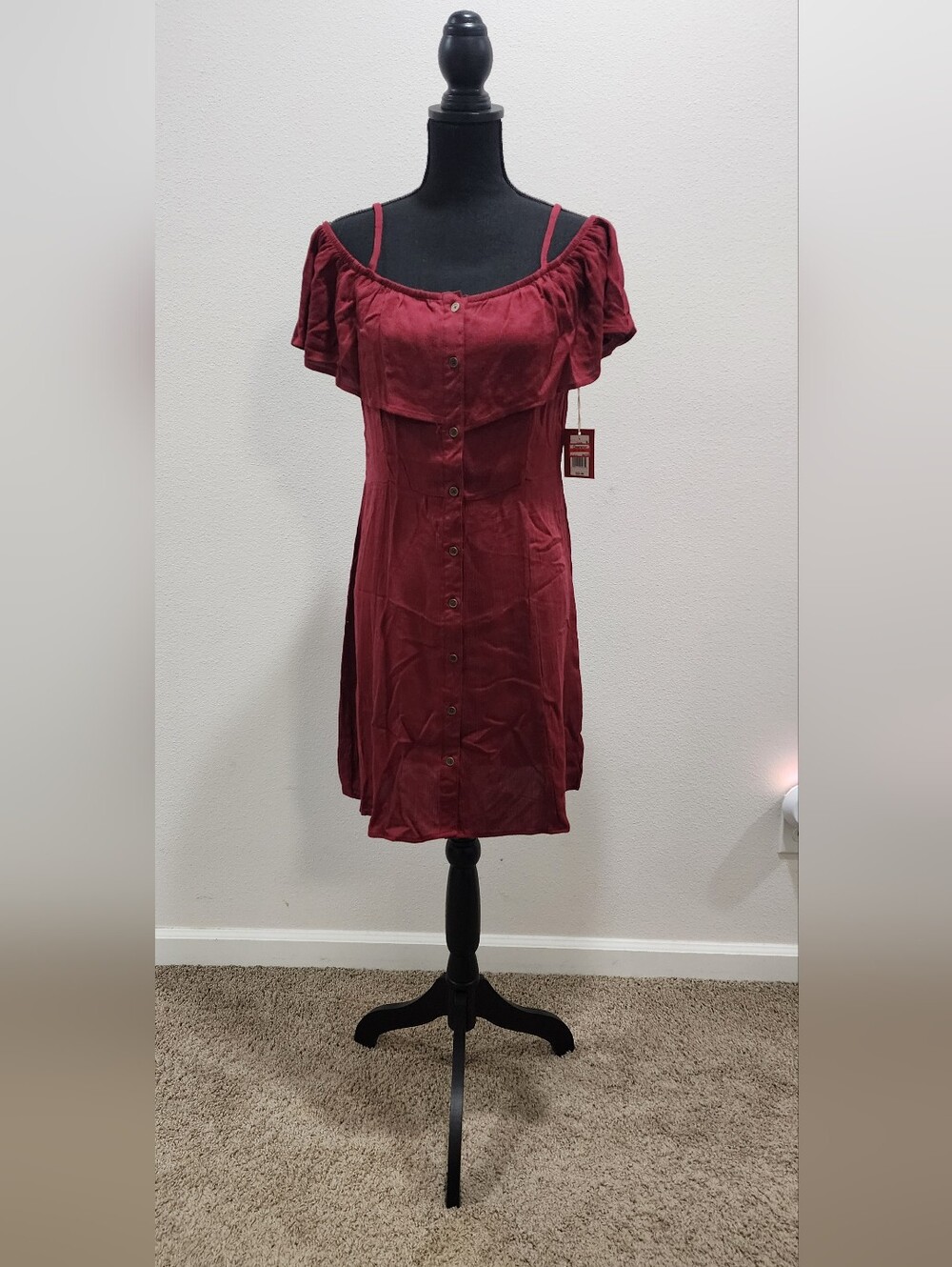 Mossimo Supply Co. Off-Shoulder Button-Front Wine Mini Dress